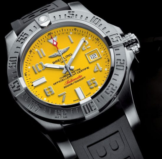 Solid Breitling Avenger Seawolf Replica Watches UK With Bright Yellow Dials At Low Price